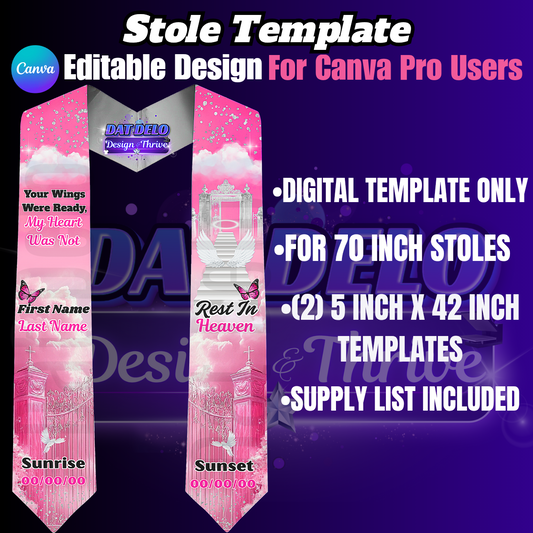 Pink Editable Memorial Stole Design & Supply List (CanvaPro)