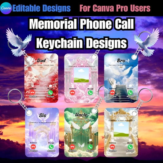 Memorial Phone Call Keychain Bundle, 6 Editable Designs (Canva)