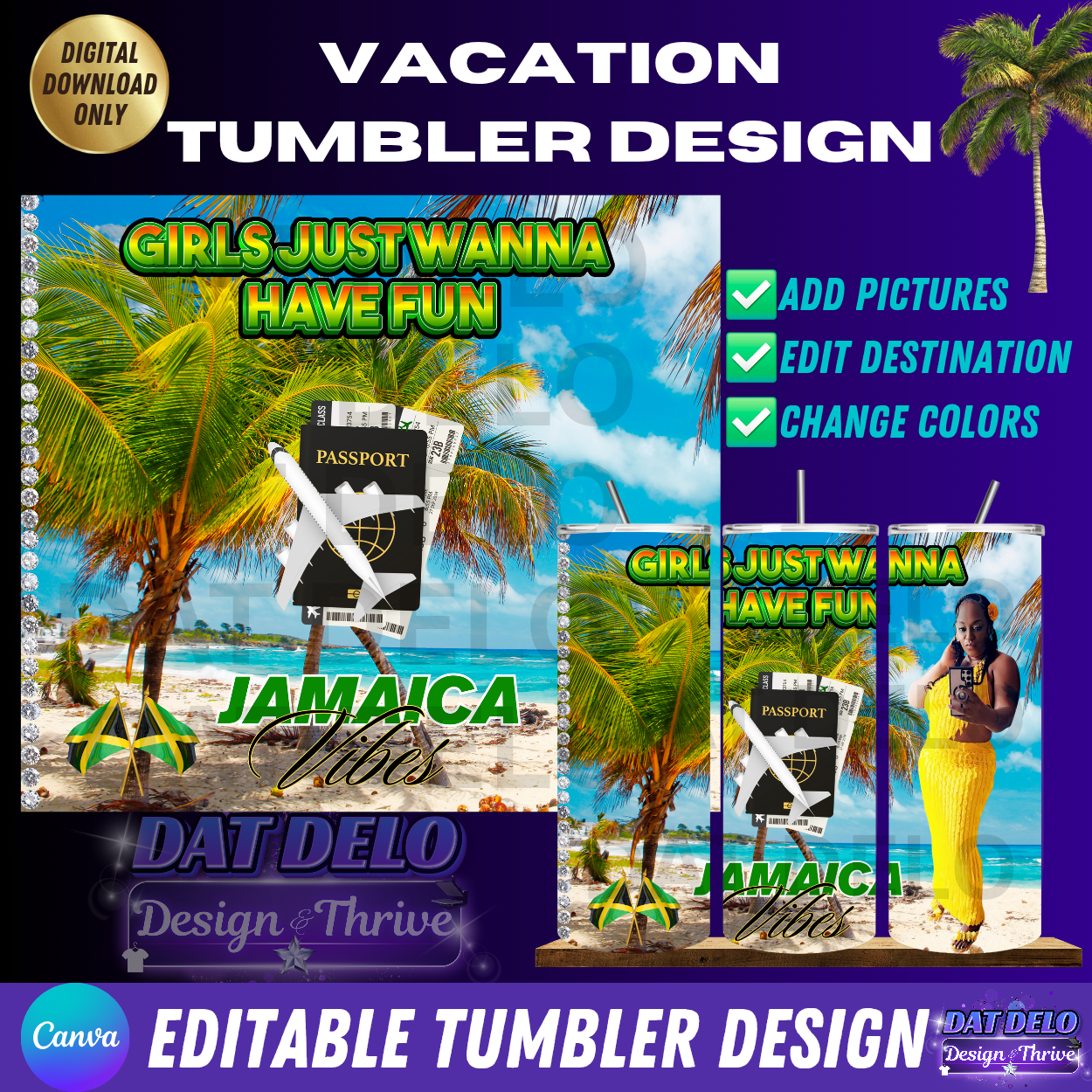Vacation Tumbler Editable Design (Canva)