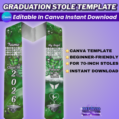 Green Butterfly Editable Grad Stole Design(Includes Supply List)