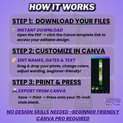 Money Green Editable Memorial Stole Design & Supply List (CanvaPro)
