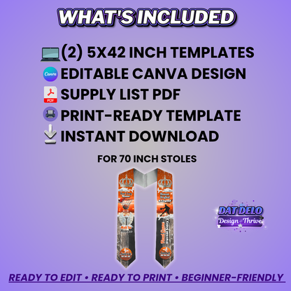 Editable Basketball Memorial Stole Design & Supply List (CanvaPro)