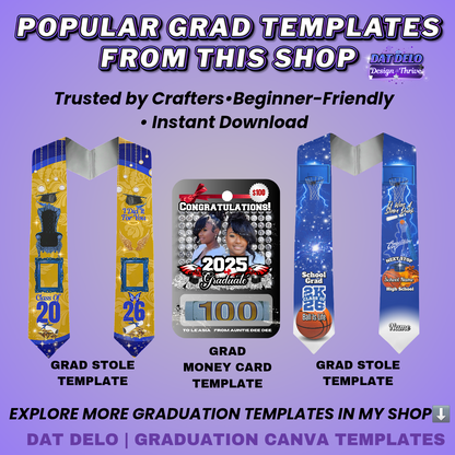 Red Graduation Stole Template | Editable Canva Design for 70 Inch Stoles | Class of 2026 Sublimation Download