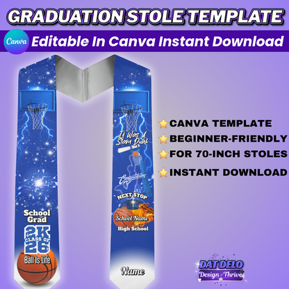 Editable Basketball Grad Stole Design & Supply List (CanvaPro)