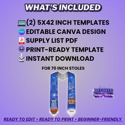 Editable Basketball Grad Stole Design & Supply List (CanvaPro)