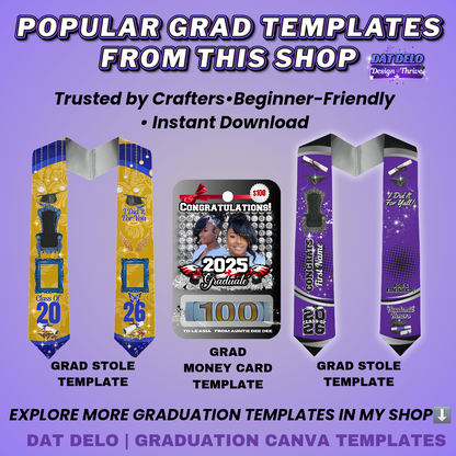 Editable Basketball Grad Stole Design & Supply List (CanvaPro)