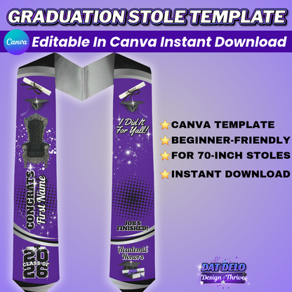 Editable Purple Grad Stole Design & Supply List (CanvaPro)