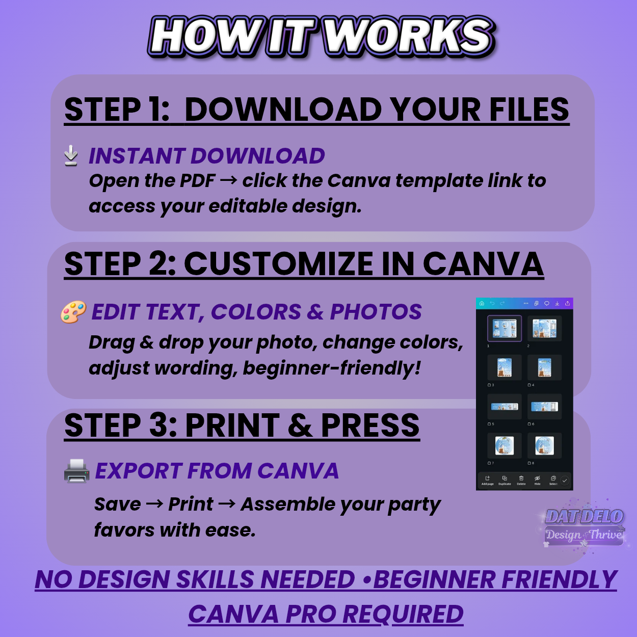 Teddy Bear Baby Shower Party Favors Editable Designs, 6 Pre-Sized Templates (CanvaPro)