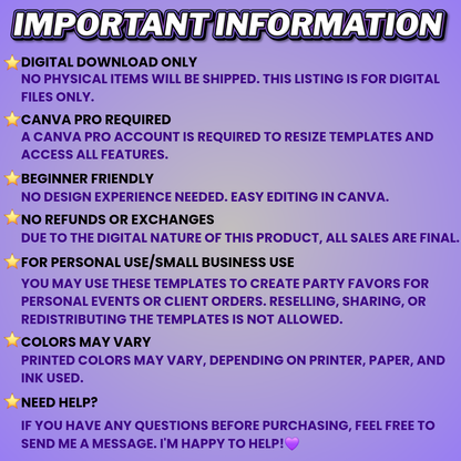 Teddy Bear Baby Shower Party Favors Editable Designs, 6 Pre-Sized Templates (CanvaPro)