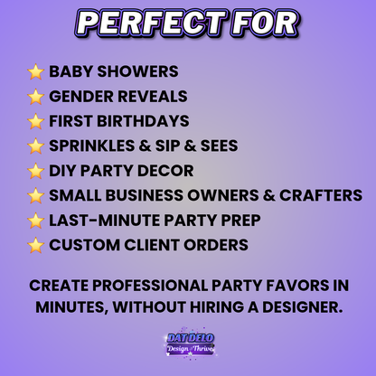 Teddy Bear Baby Shower Party Favors Editable Designs, 6 Pre-Sized Templates (CanvaPro)