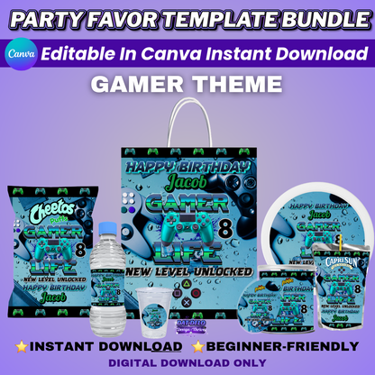 Gaming Party Favor Design & Mockups (Edit In Canva!) 7 Pack!