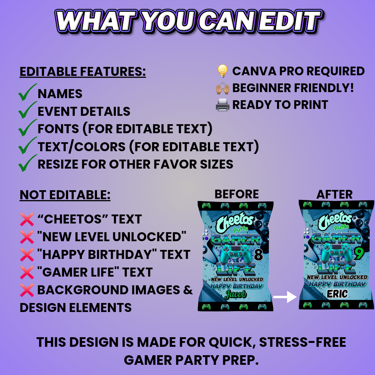 Gaming Party Favor Design & Mockups (Edit In Canva!) 7 Pack!