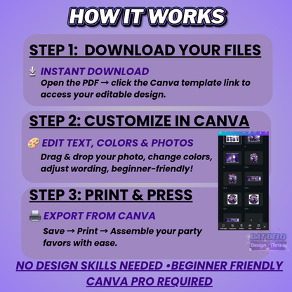 Purple Christmas Party Favor Design & Mockups (Edit In Canva!) 7 Pre-Sized Templates