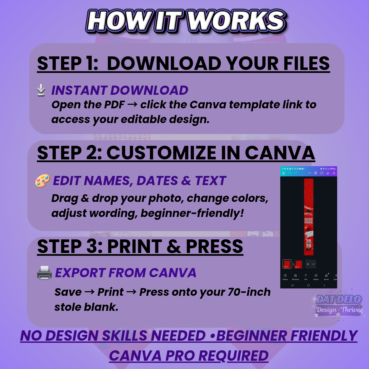 Red Graduation Stole Template | Editable Canva Design for 70 Inch Stoles | Class of 2026 Sublimation Download