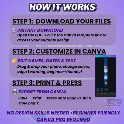 Diamond Blue Graduation Stole Template | Editable Canva Design for 70 Inch Stoles | Class of 2026 Sublimation Download