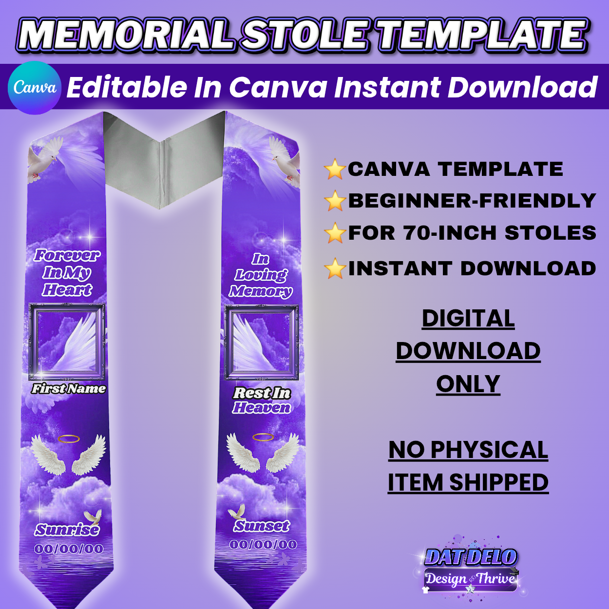 Purple Memorial Stole Design Editable Template (Includes Supply List)