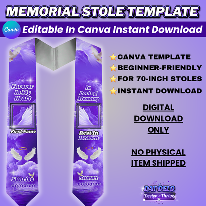 Purple Memorial Stole Design Editable Template (Includes Supply List)