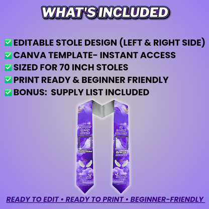 Purple Memorial Stole Design Editable Template (Includes Supply List)