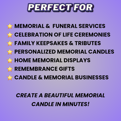 Pink Memorial Candle Template, Editable Canva Funeral Candle Design, 7 Pre-Sized Templates