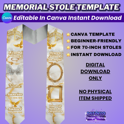 White Gold Memorial Stole Design Editable Template (Includes Supply List)