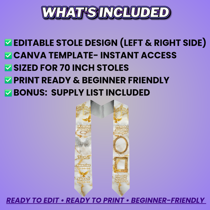 White Gold Memorial Stole Design Editable Template (Includes Supply List)