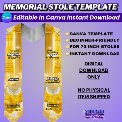 Yellow Memorial Stole Design Editable Template (Includes Supply List)