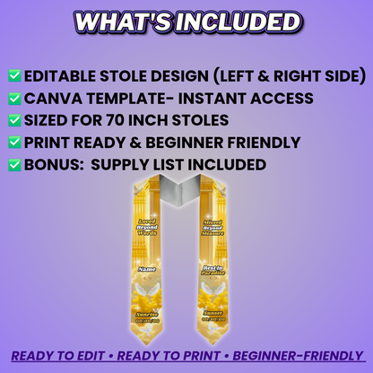 Yellow Memorial Stole Design Editable Template (Includes Supply List)