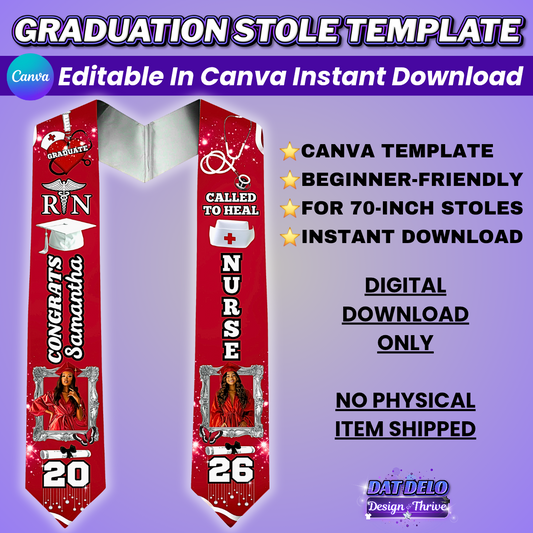 Red RN Grad Stole Editable Design(Includes Supply List)