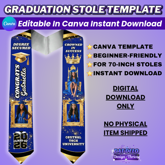 Royal Blue & Gold Grad Stole Editable Design(Includes Supply List)