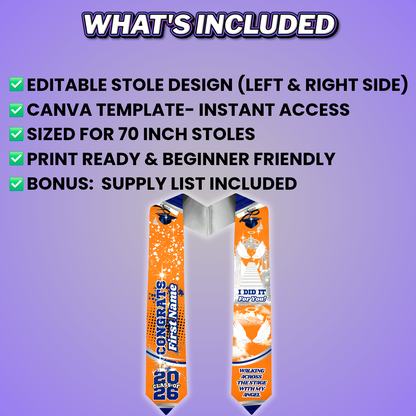 Orange Blue Grad Stole Design Editable Template (Includes Supply List)