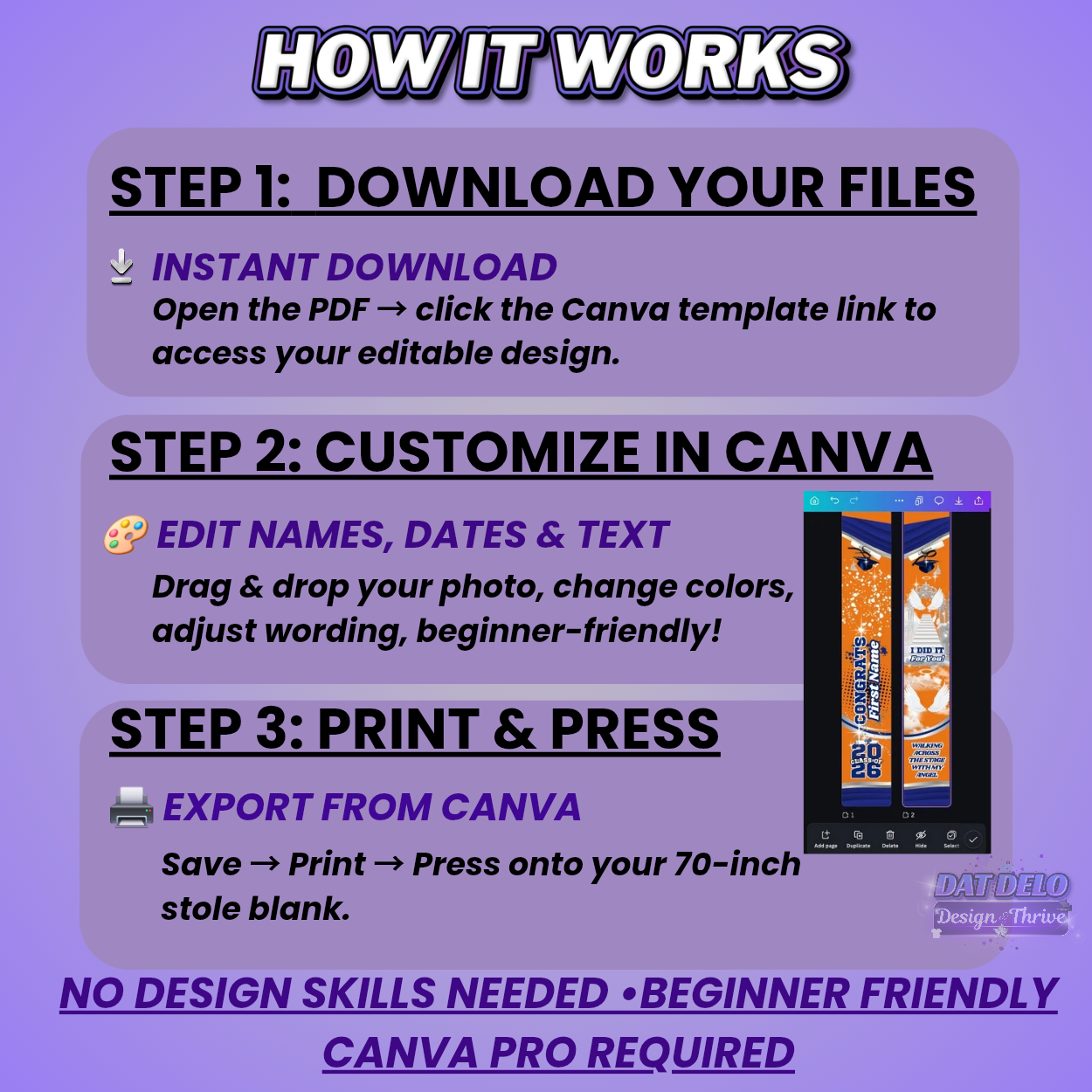 Orange Blue Grad Stole Design Editable Template (Includes Supply List)