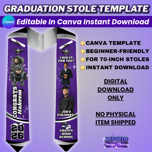 Purple Grad Stole Design Editable Template (Supply List Included)
