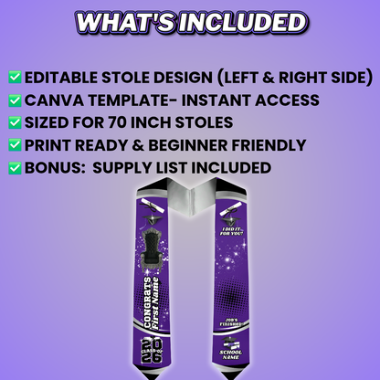 Purple Grad Stole Design Editable Template (Includes Supply List)