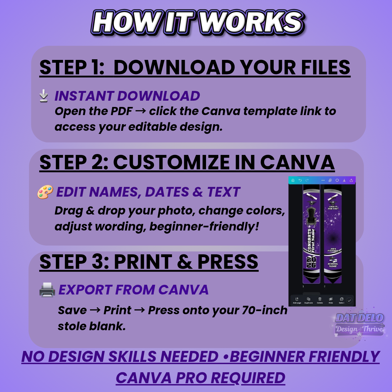 Purple Grad Stole Design Editable Template (Includes Supply List)