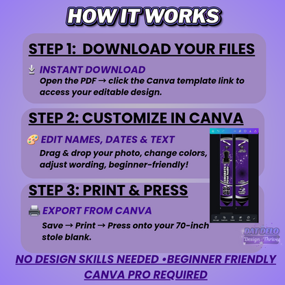 Purple Grad Stole Design Editable Template (Includes Supply List)