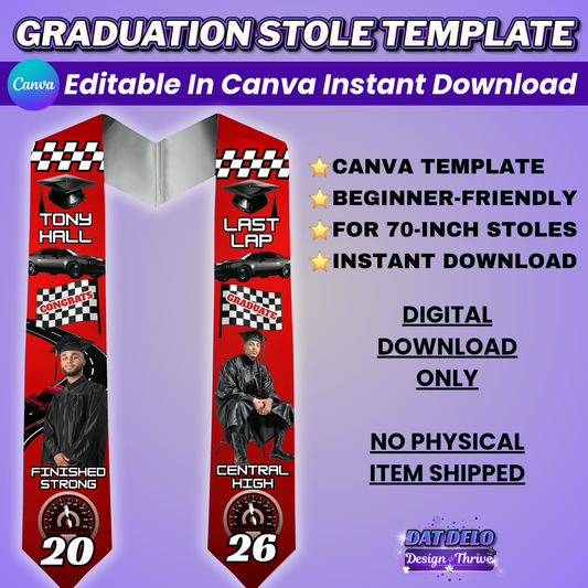 Red Last Lap Grad Stole Editable Design (Supply List Included)