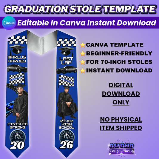 Blue Last Lap Grad Stole Editable Design (Supply List Included)