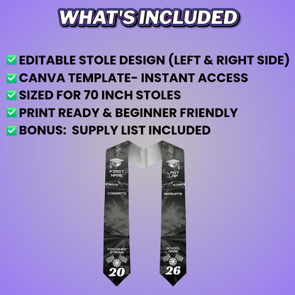 Black Last Lap Grad Stole Design Editable Template (Includes Supply List)