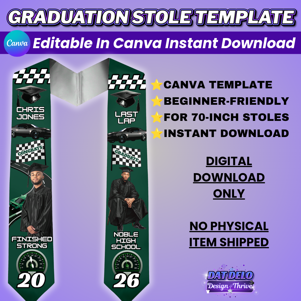 Green Last Lap Grad Stole Design Editable Template (Includes Supply List)