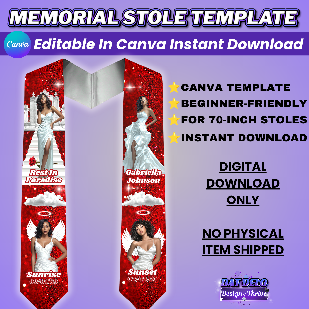 Red Memorial Stole Design Editable Template (Includes Supply List)