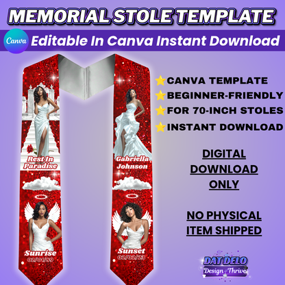 Red Memorial Stole Design Editable Template (Includes Supply List)