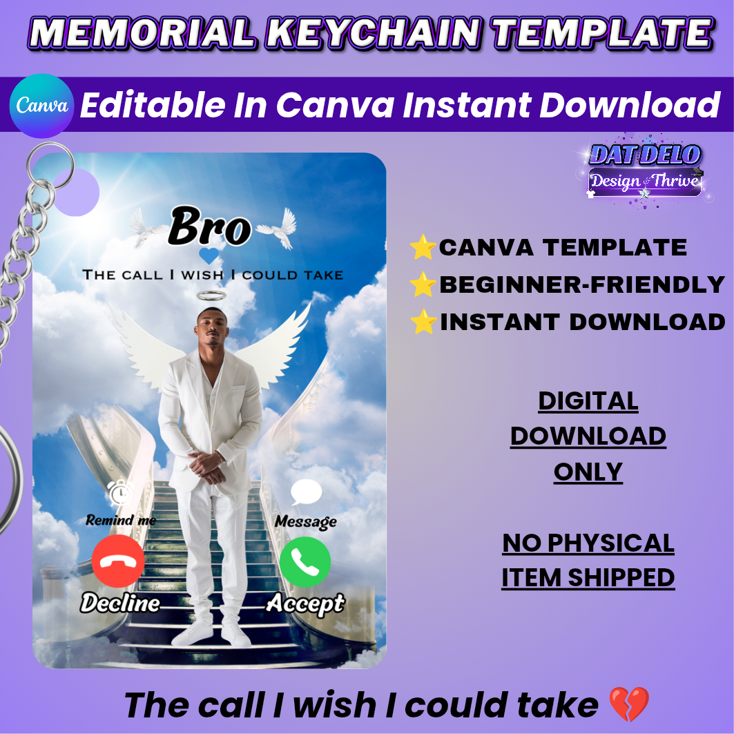 Blue Memorial Keychain Design Editable Template (Includes Supply List)