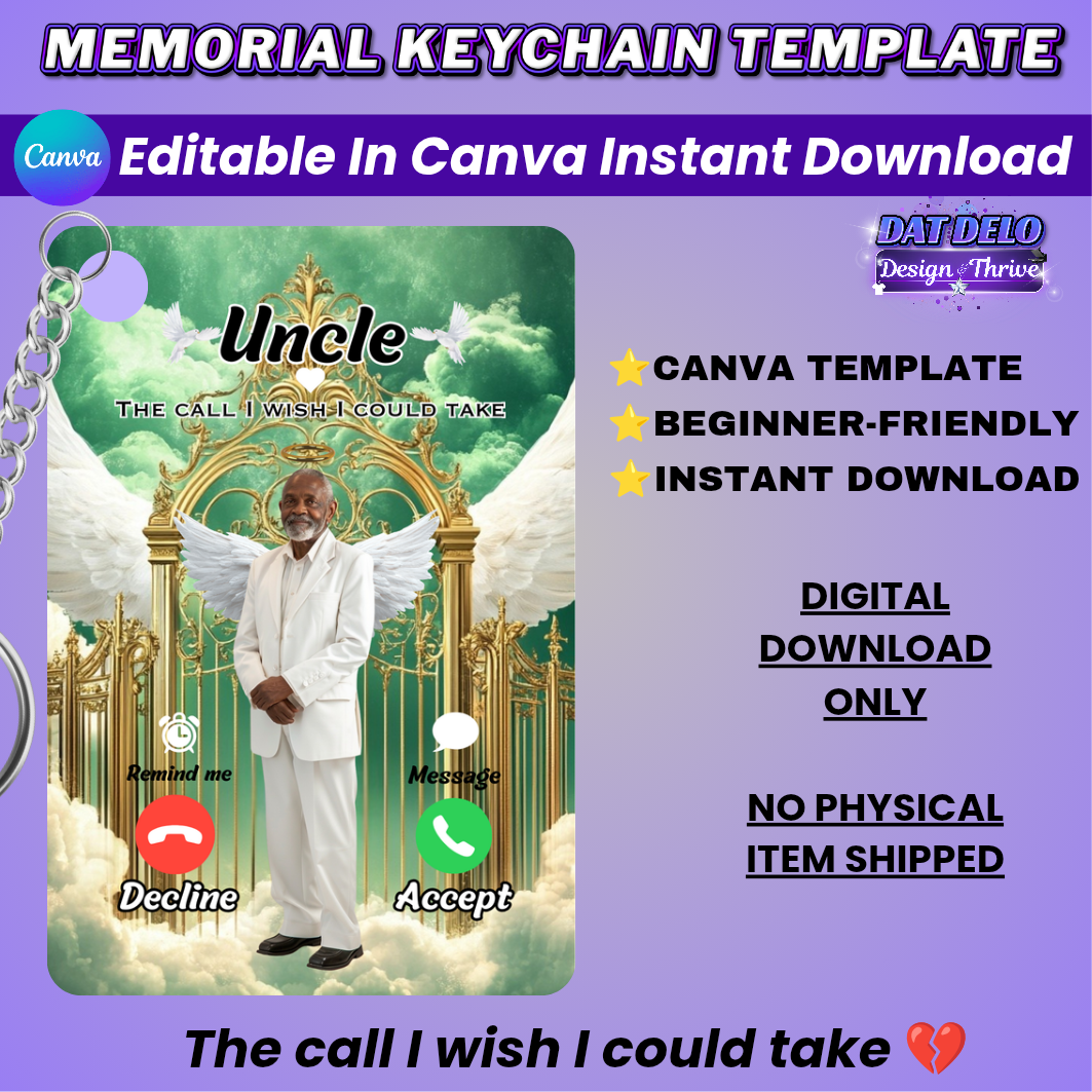 Green Gold Memorial Keychain Design Editable Template (Includes Supply List)