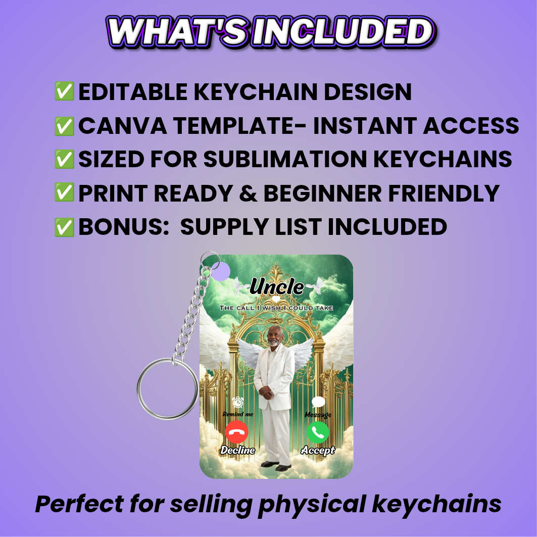 Green Gold Memorial Keychain Design Editable Template (Includes Supply List)