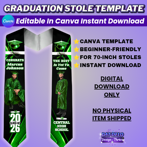 Green Grad Stole Design Editable Template (Includes Supply List)