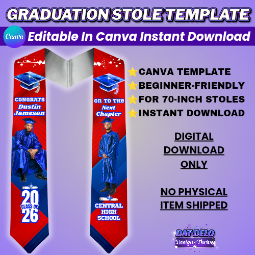 Red Blue Grad Stole Design Editable Template (Includes Supply List)