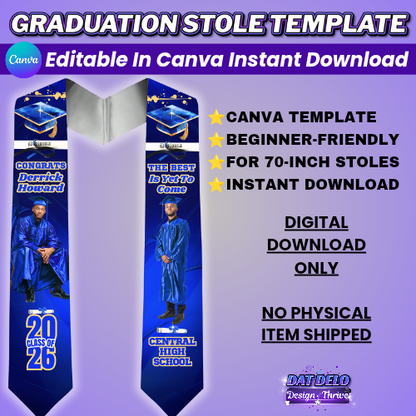 Blue Yellow Grad Stole Design Editable Template (Includes Supply List)
