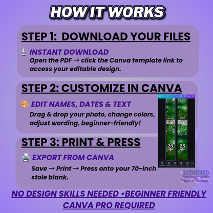 Glam Grad Stole Design Bundle, 3 Editable Templates (Includes Supply List)