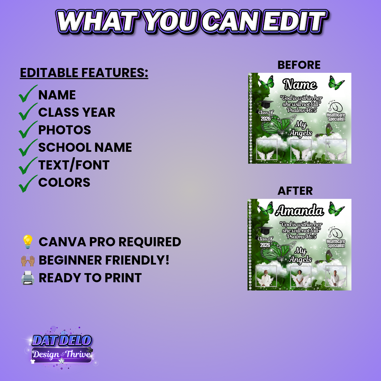 Green Grad Bundle Design Editable Templates (Includes Supply List)