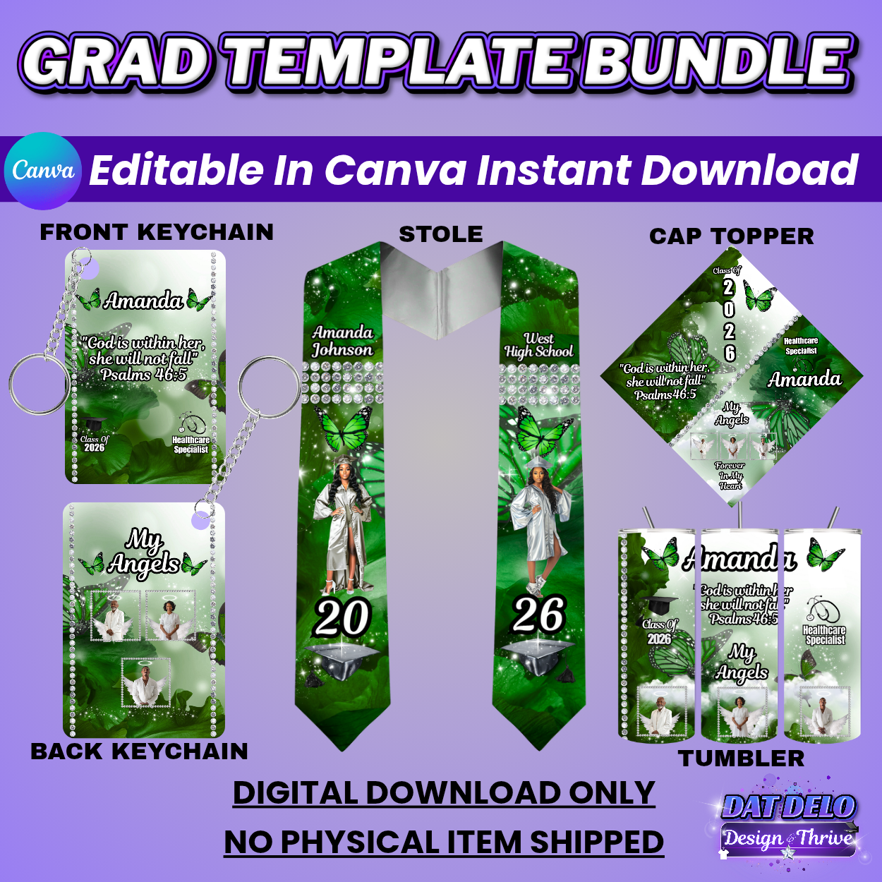 Green Grad Bundle Design Editable Templates (Includes Supply List)